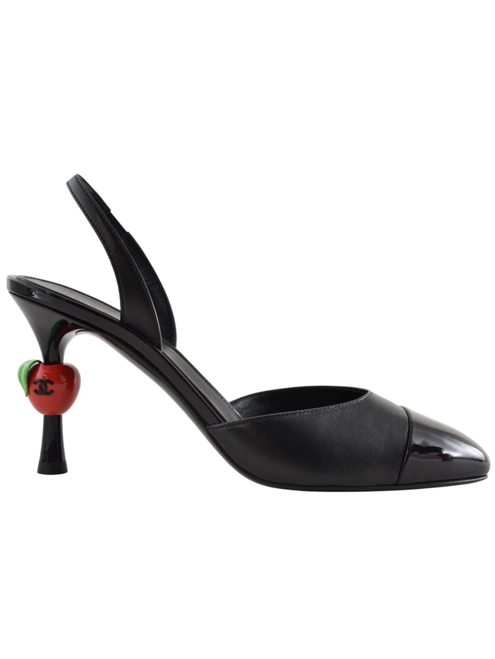 Chanel 26A Metiers Blazy Black Red Apple Sling CC Logo Slingback Heel Pump 39